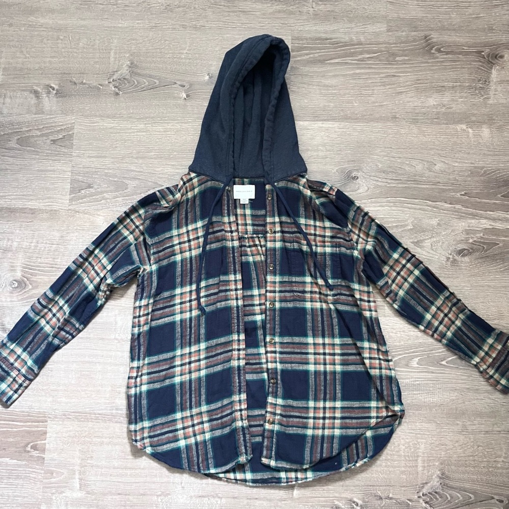 American Eagle Plaid Hooded Flannel